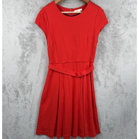 Boden Dresses & Skirts - Boden Dress Women 8 Red Ponte Knit Belted Fit & Flare S/S Stretch Casual Classic